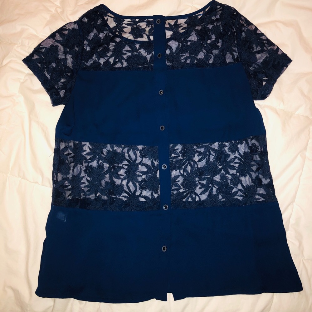 Navy Blue Floral Lace Blouse